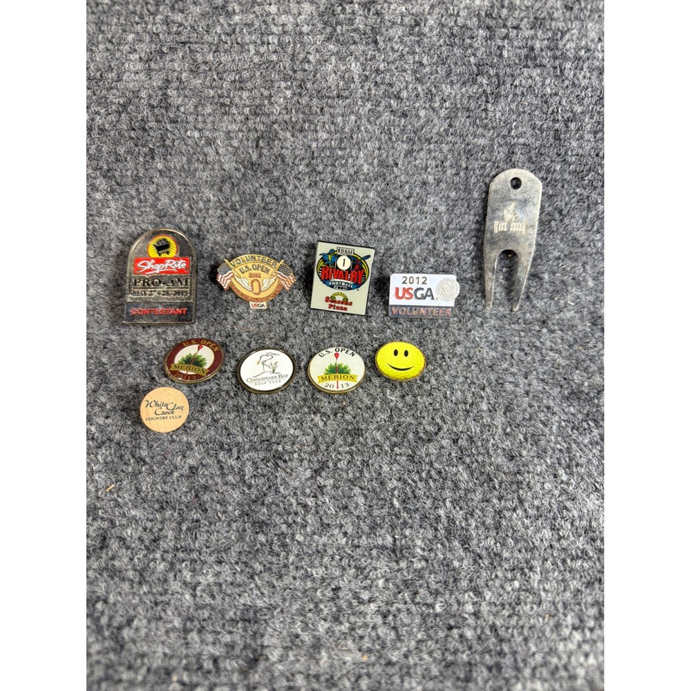 Golf Memorabilia Lot US Open 2012 2013 Pins Ball Markers Divot Tool & Tees